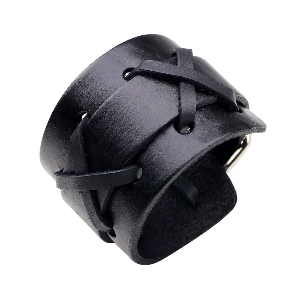 QNW2360 Black Широкий браслет из натуральной кожи, браслеты в стиле панк-рок, винтажные мужские браслеты, кожаный браслет для мужчин и женщин, ювелирные аксессуары - Окраска металла: QNW2360 Black