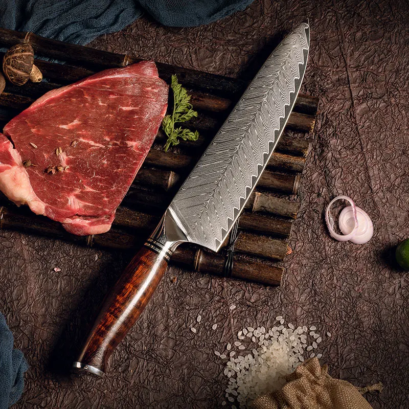 Yarenh 8-дюймовый шеф-повар кухонный Мясницкий-73-слойный дамасский высокий нож из
