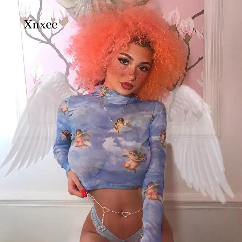 

Summer Women's Sexy T-Shirt See-Through Sheer Mesh Top Long Sleeve Sheer Slim Ladies High Collar T-Shirt New Arrival Ladies T-Sh