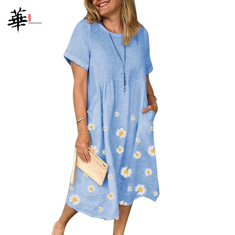 Женское винтажное платье с короткими рукавами и карманом синего цвета