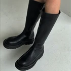 Зимние женские сапоги до колена на высокой платформе 2022 Новая женская обувь на молнии из искусственной кожи мотоциклетные сапоги модная массивная обувь в стиле панк