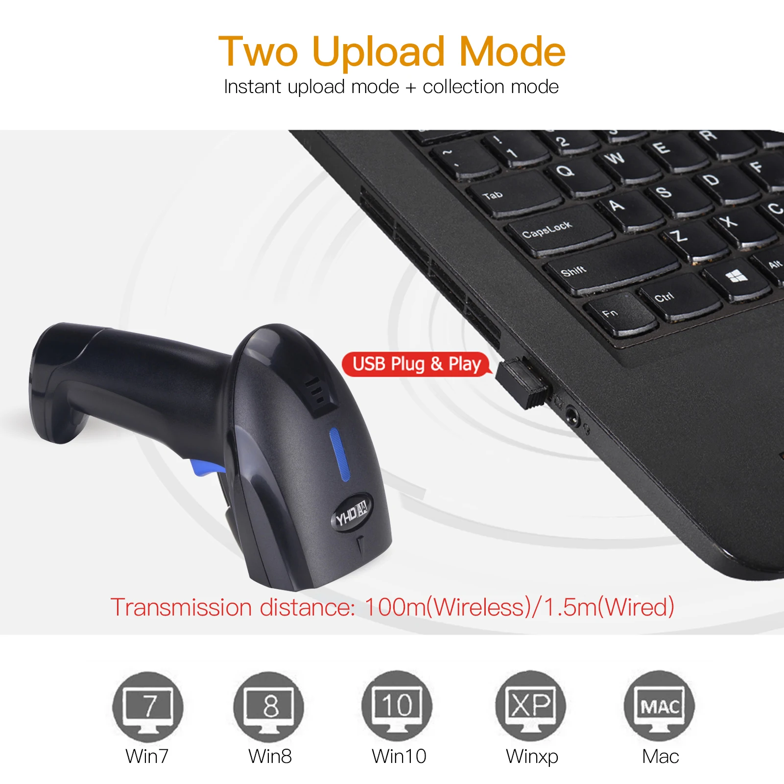 Aibecy 2-в-1 2 4G Беспроводной сканер штрих-кода USB проводной лазерный штрих-кодов