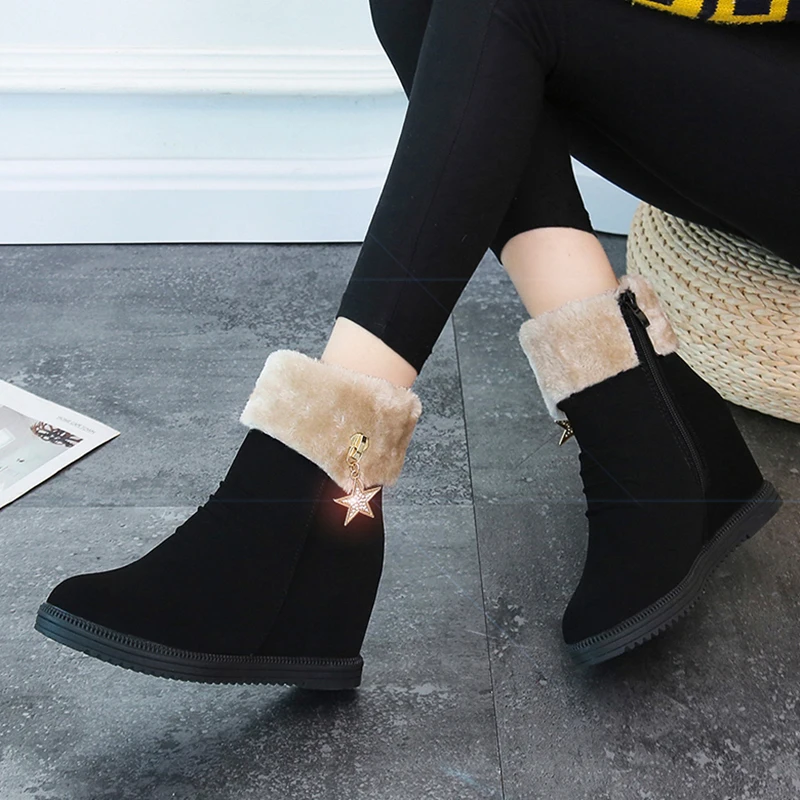 Модные теплые зимние меховые сапоги со стразами женские повседневные ботильоны
