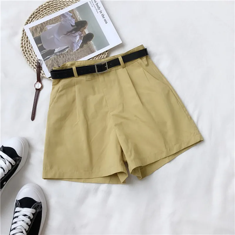 

Fashion Wide Leg Shorts Women Korean High Waist Shorts with Belts 2021 Summer Casual All-match Shorts for Women Mujer 10838