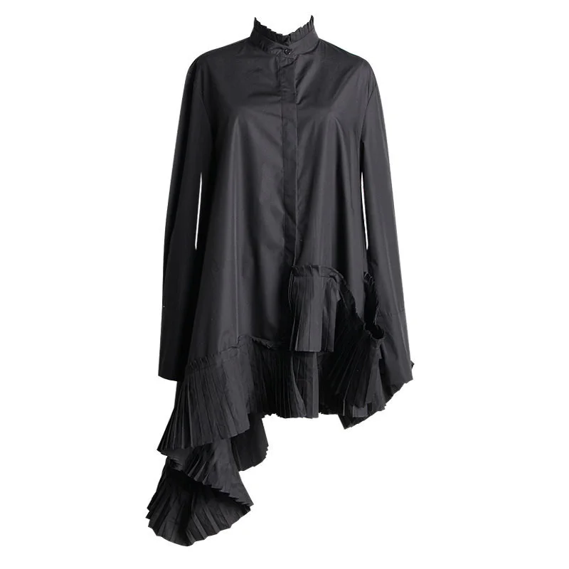 [EAM] 2021 Новинка весна осень воротник стойка длинный рукав Белый Свободный