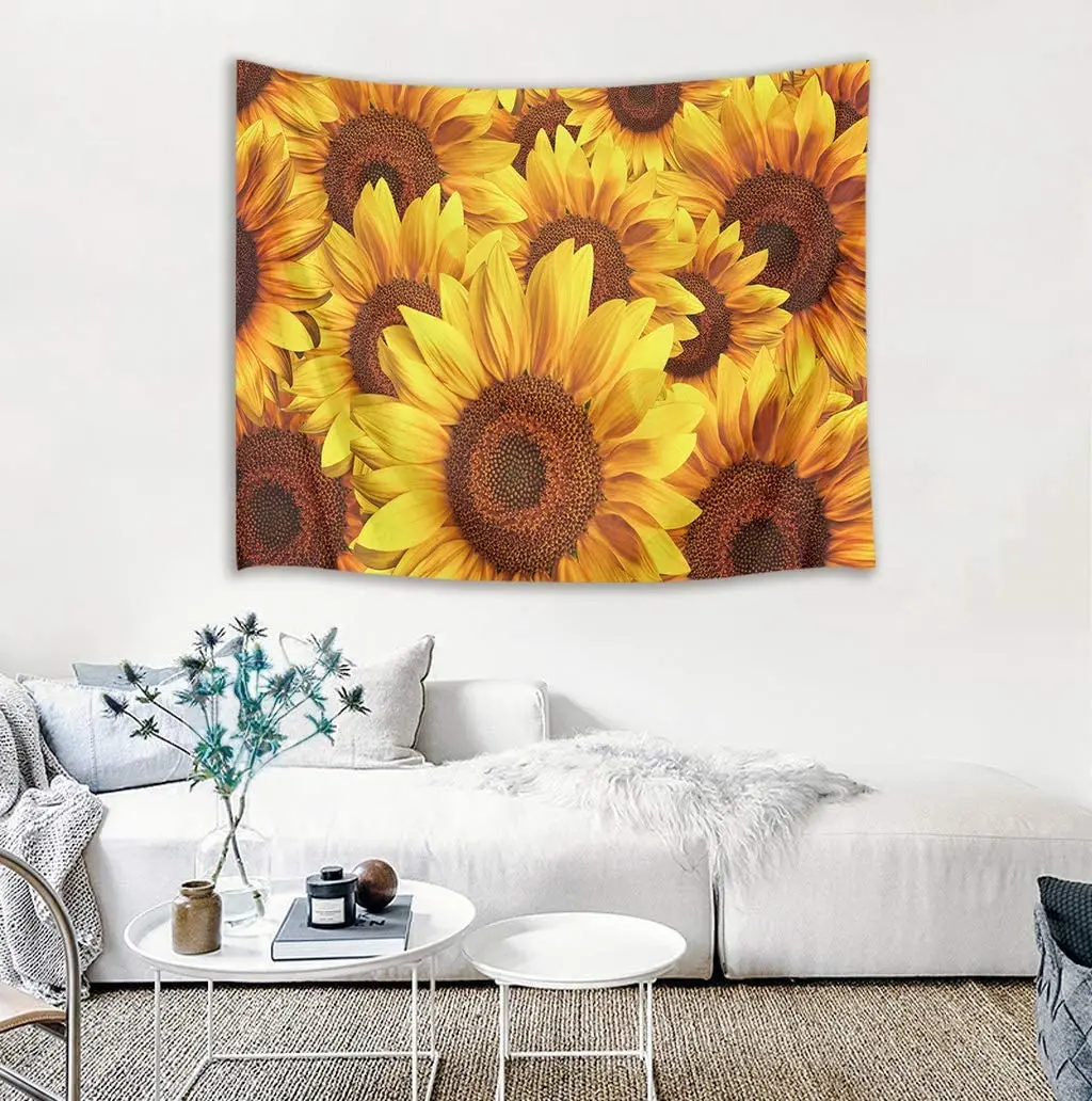 

Sunflower Blooming Yellow Wall Hanging Landscape Mandala Wall Tapestries Blanket For Bedroom Living Dorm Party Decor Aesthetic