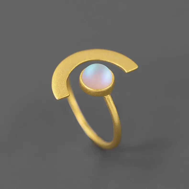 

18K Gold Minimalism Mellow Moonlight Adjustable Rings for Women 925 Sterling Silver Glazed Stone Jewelry 2021 Trend
