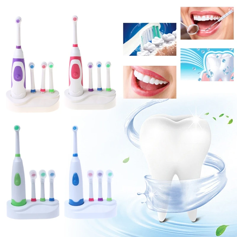 

1 Set Electric Toothbrush With 4 Brush Heads Battery Operated Oral Hygiene No Rechargeable Teeth Brush