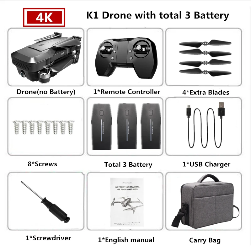 Carry Bag 3B Visuo ZEN K1 Радиоуправляемый Дрон GPS с 4K HD Двойная камера управление жестами Квадрокоптер с 5G Wifi камера полета 28 минут Дрон VS F11 B4W - Цвет: Carry Bag 3B
