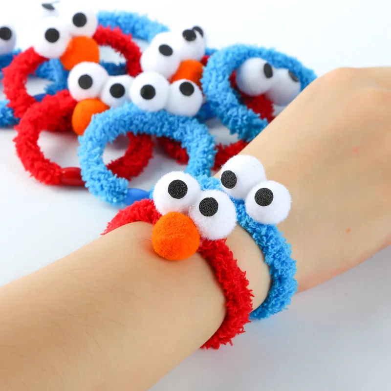 

100 Pcs/lot Anime Sesame Street Plush Dolls Hand Strap Hair Bands ELMO Rubber Band Bracelet Girls Hair Accessories Cosplay Toys