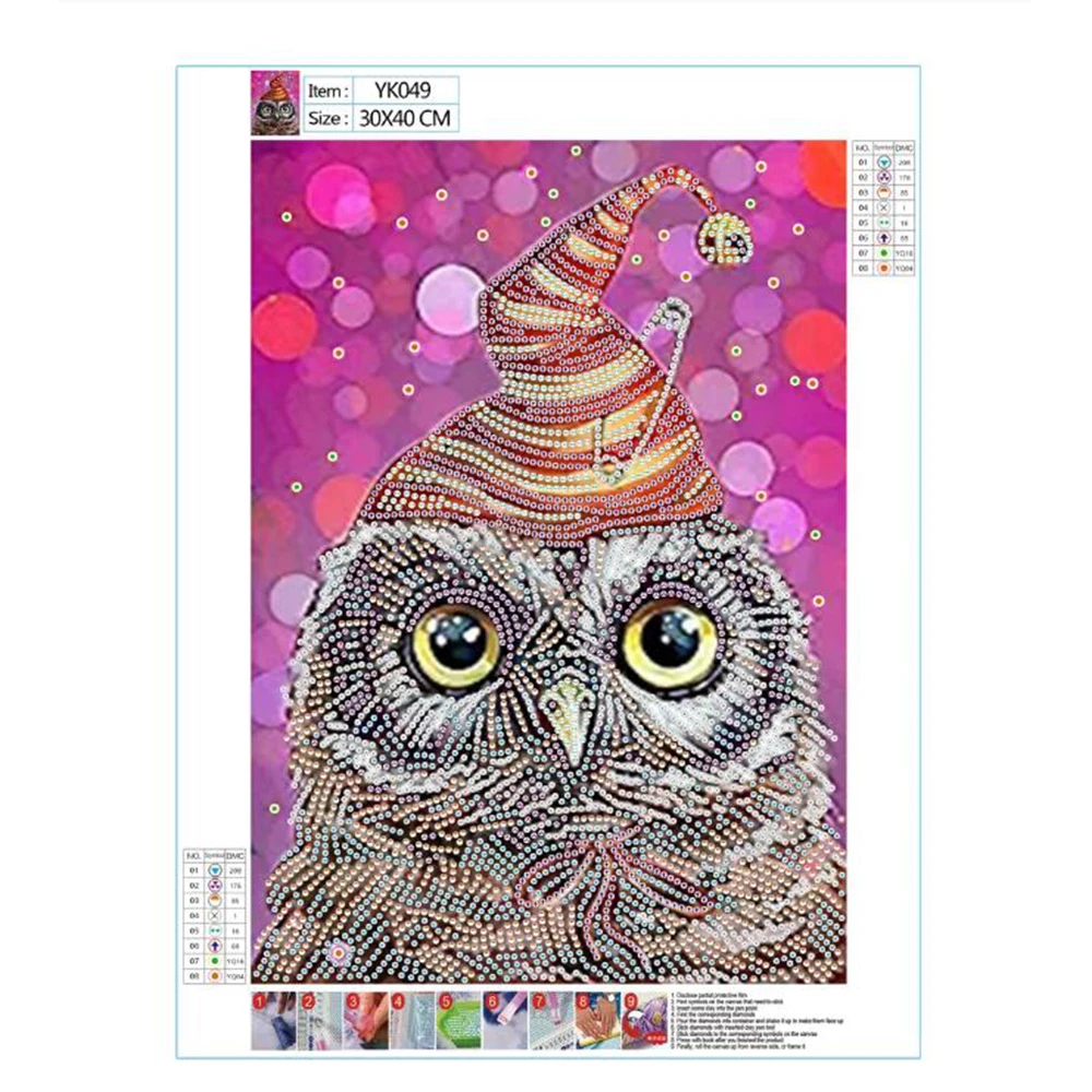 

5D DIY Diamond Painting Owl Cross Stitch Kit Partial Round Drill Diamond Embroidery Owl Mosaic Art Picture of Rhinestones Decor
