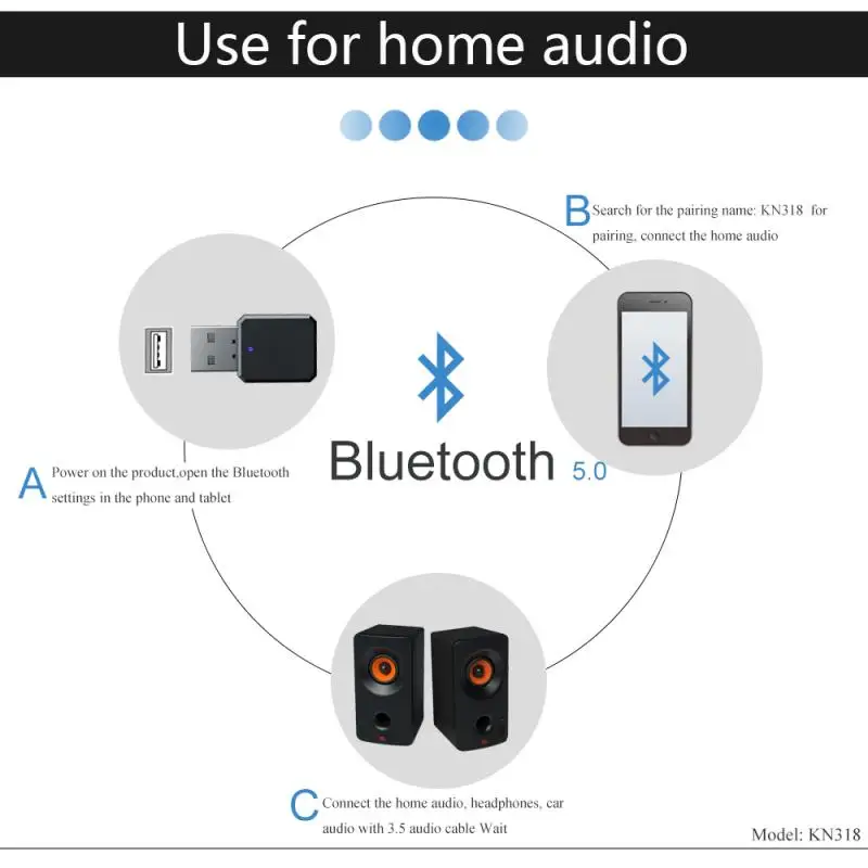 Bluetooth-совместимый 5.1 портативный аудиоприемник стерео автомобильный громкой