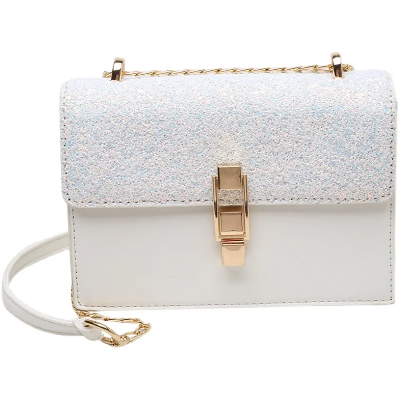 

Original Brand Messenger Bag Female 2021 New Fashion Hot High-end Sequin Chain Solid Color Square Bag Underarm Bag Dual-use Bag