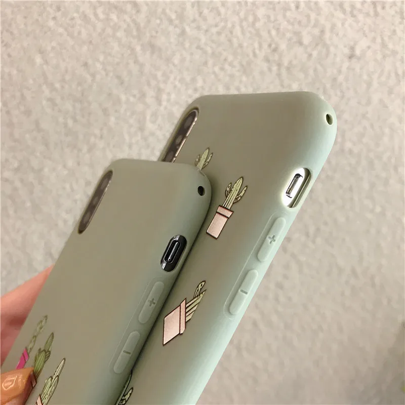 Kawaii Matcha tea Зеленый Кактус чехол для телефона силиконовый iphone 7 7Plus 6 6s 8 X XS MAX XR пара