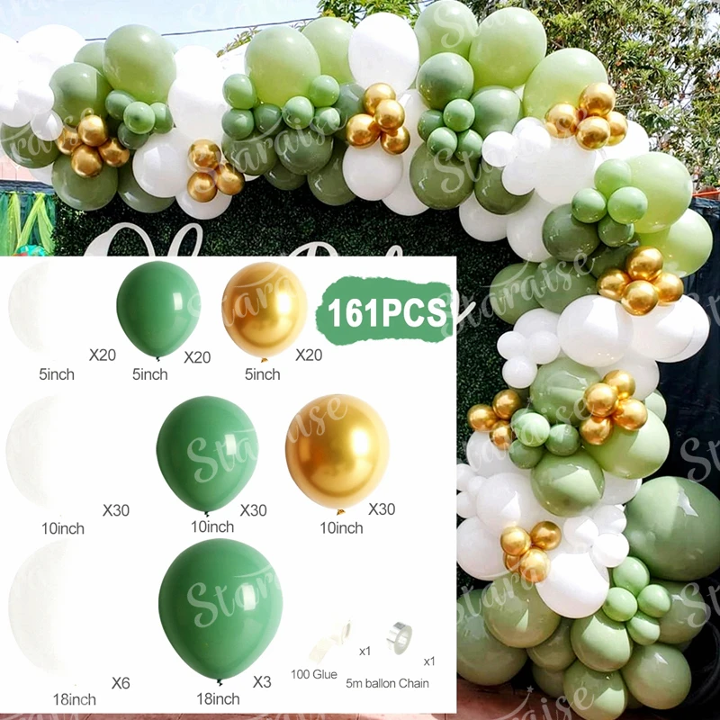 

161pcs Green Silver Macaron Metal Balloon Garland Arch Wedding Birthday Balloons Decoration Party Balloons For Kids Baby Shower