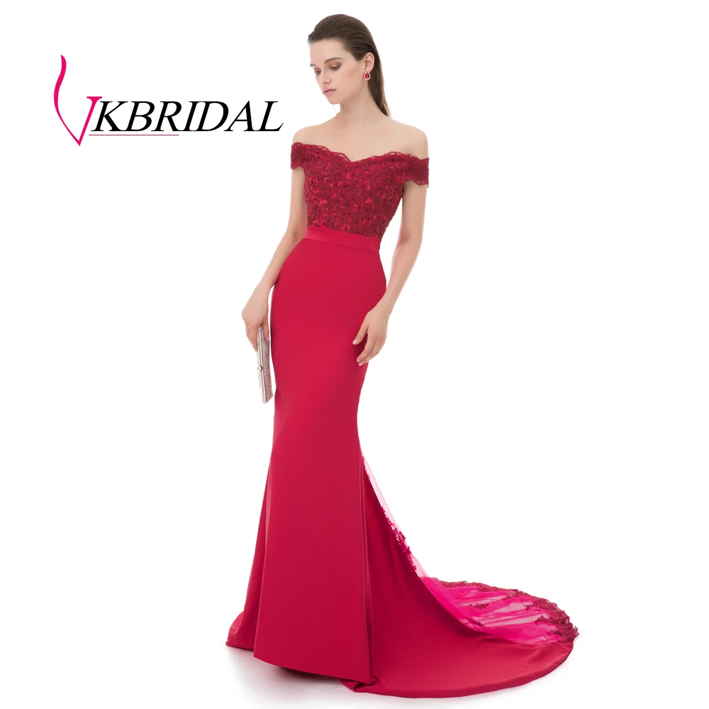 Женское длинное вечернее платье-Русалка VKBRIDAL красное элегантное бальное платье