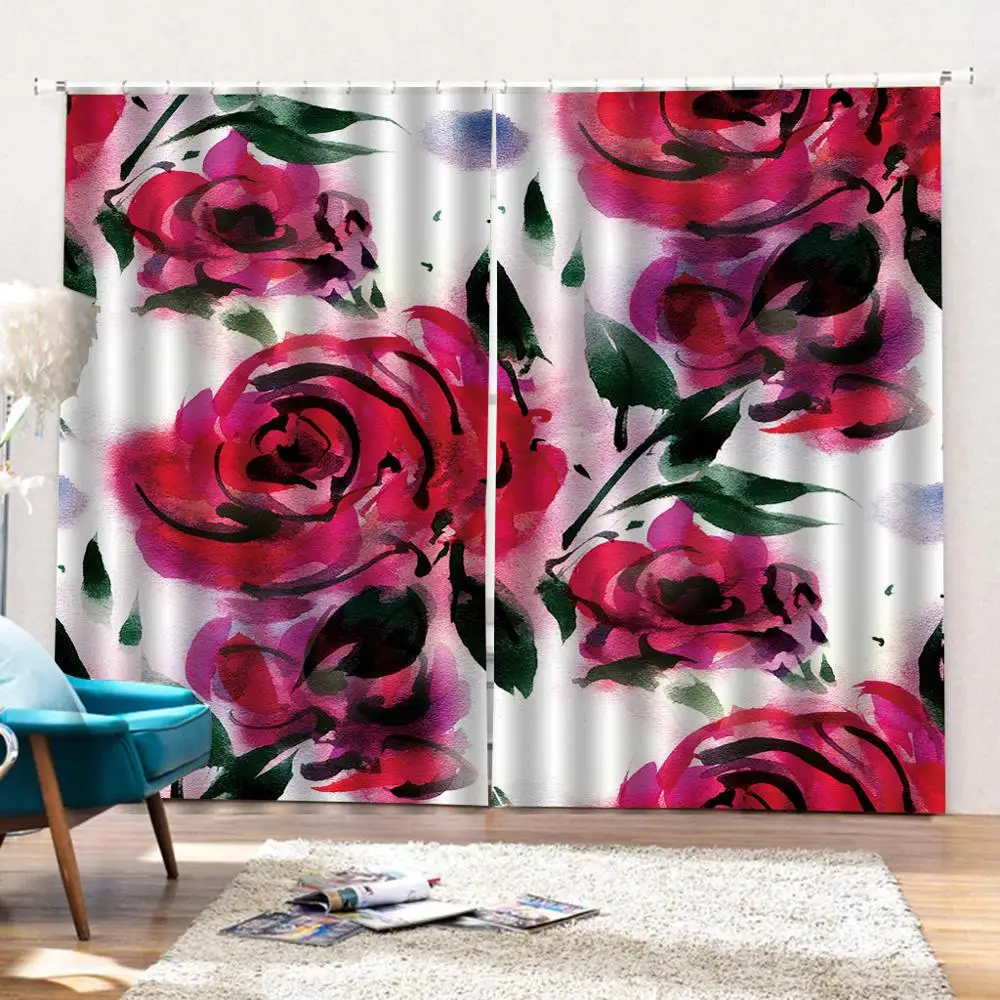 

rose curtains photo Blackout Window Drapes Luxury 3D Curtains For Living room Bed room Office Hotel Home wedding curtains