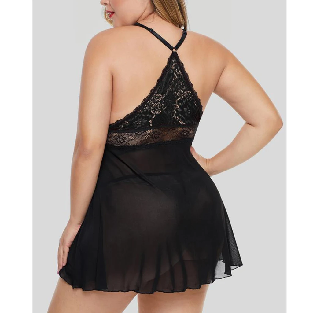 

Female V-Neck Pajama Nightgown Clear Lingerie Sleepwear Satin G-String