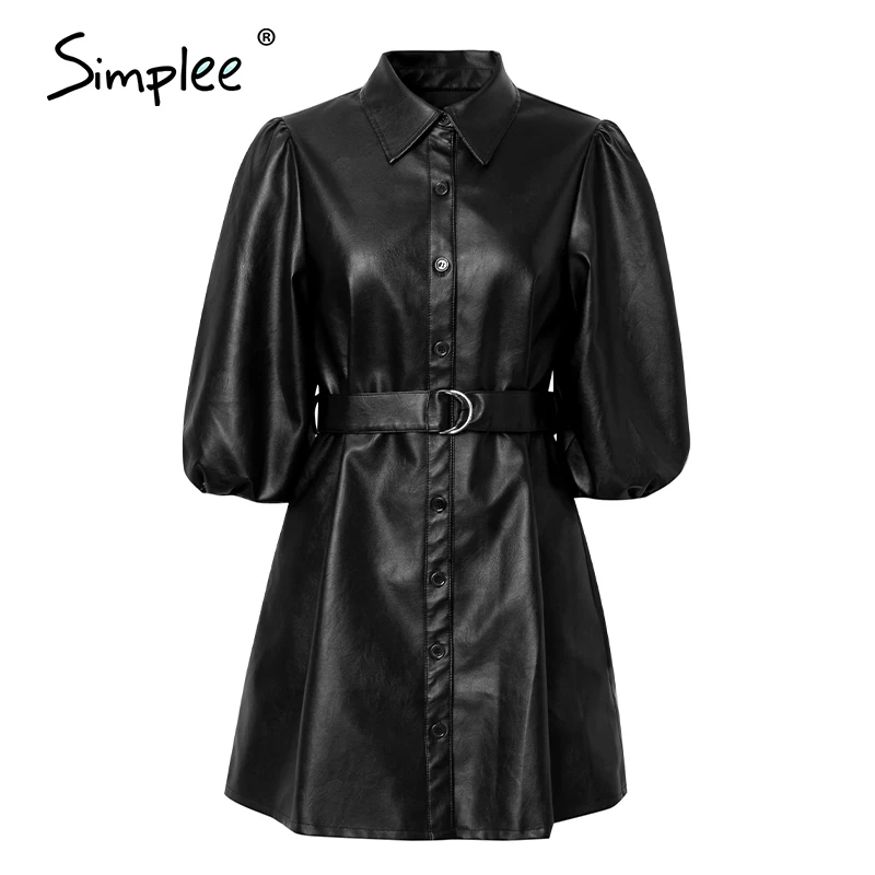 Simplee уличная одежда платье из искусственной кожи прочный ФОНАРЬ Высокая талия