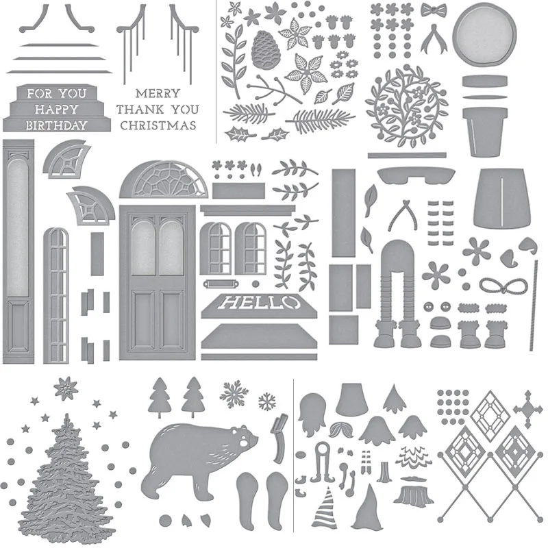 

Open House Door Side Base Panel Sentiment Steps Cutting Dies Kaleidoscope Christmas Tree Gnome Diecut New 2021 For Card Making