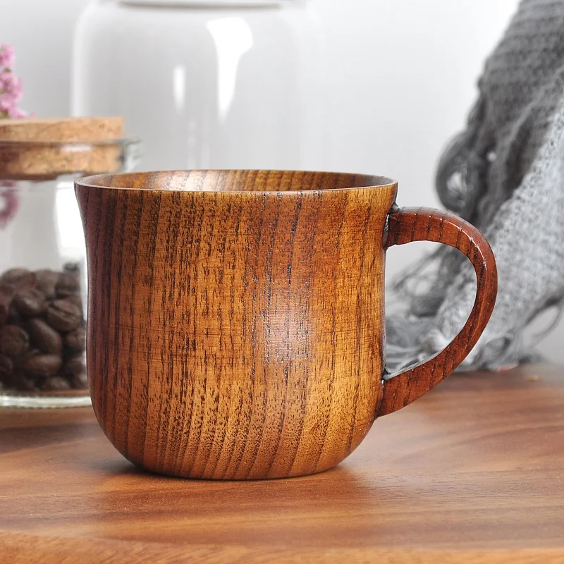 

Wooden Mug Natural Bamboo Drinking Cup Tea Environmental Protection Creative Wooden Mug with Wooden Handle Japan Style Drinkware