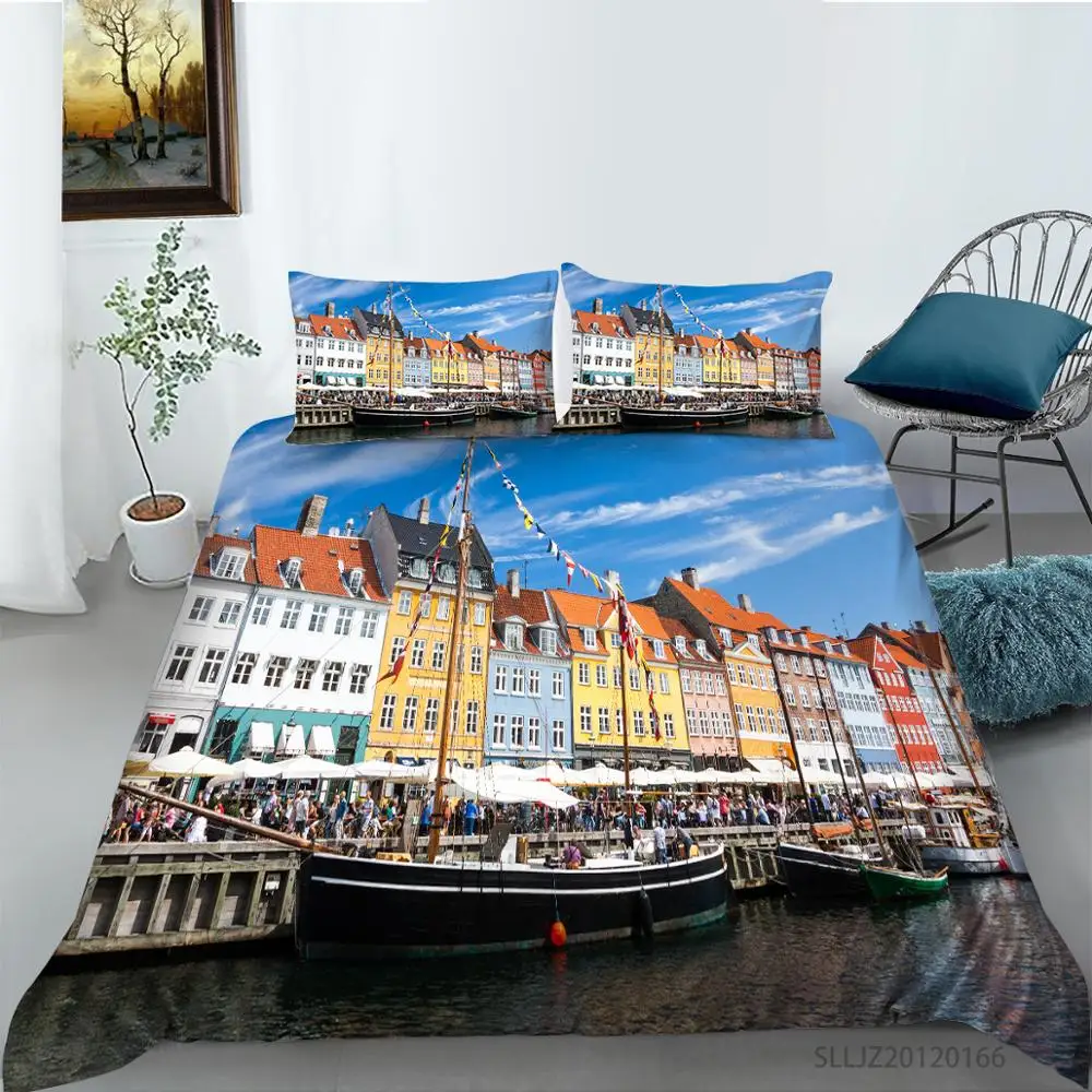 

Luxury Red Majestic Bridge Digital Printing Bedding Set Duvet Cover Home Textile Soft Quality Full Size Custom