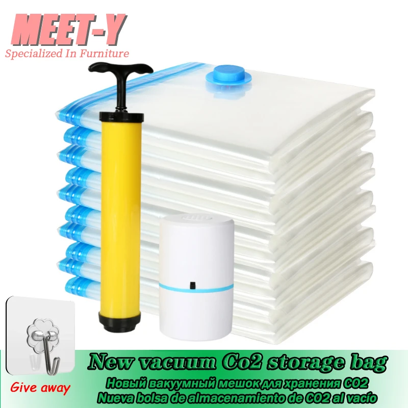Новый вакуумный мешок для одеял Co2 хранения одежды + ручной насос