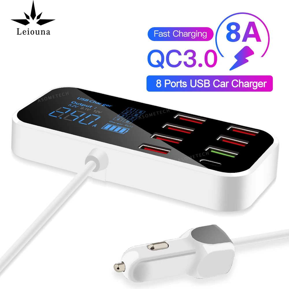 8 портов 40 Вт Quick Charge 3 0 USB Автомобильное зарядное устройство адаптер Tablet Зарядное
