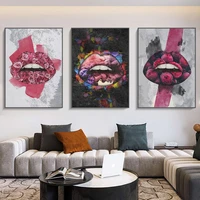 sexy colorful floral lips canvas painting pop wall art prints and poster for living home room decor bedroom decoration paintings