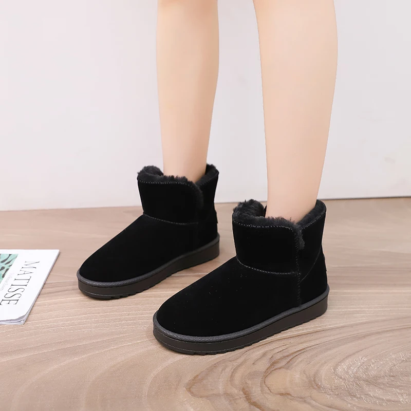 

Женские зимние ботинки, новинка зима 2021, женские меховые плюшевые утепленные женские короткие ботинки на плоской подошве, удобная обувь из ...