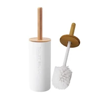 bamboo toilet brush set floor standing plastic toilet bowl brush for bathroom long handle toilet cleaner brush with holder