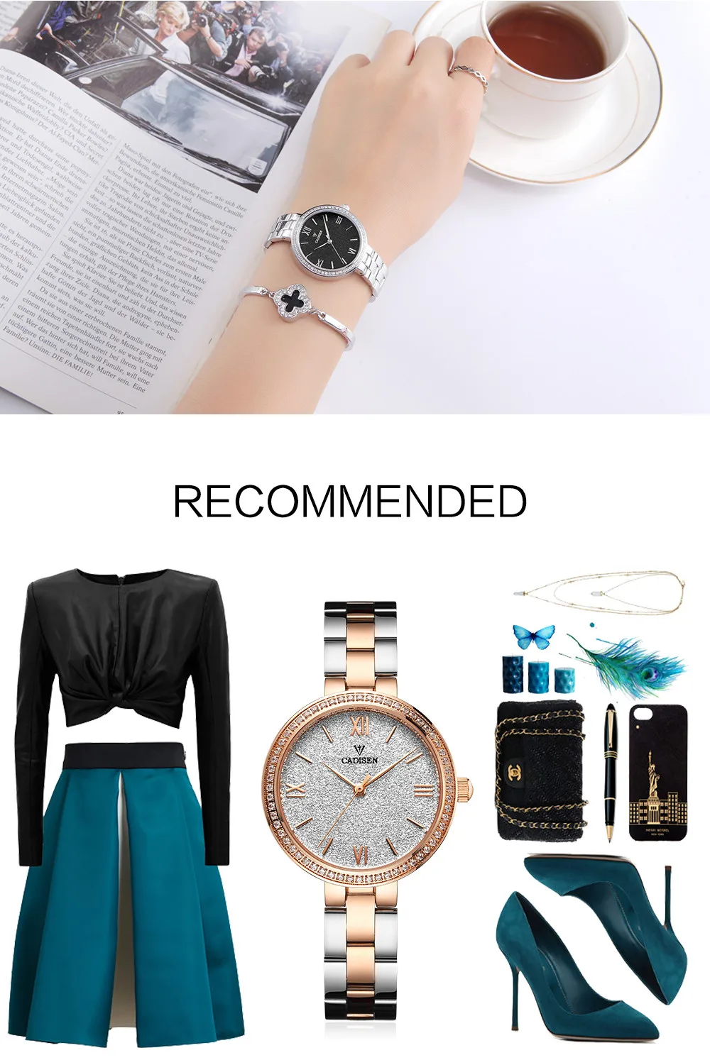 CADISEN женские часы лучший бренд класса люкс Модные женские кварцевые часы подарки для девушки полный стальной горный хрусталь часы Relogio Feminino
