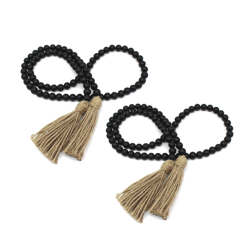 

2Pcs 59Inch Wood Bead Garland With Tassels,Farmhouse Beads Rustic Country Decor Boho Beads Wall Hanging Decoration