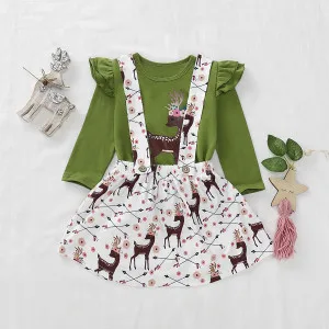 Emmababy Рождественская одежда для маленьких девочек футболка с длинными рукавами и цветочным принтом Топ+ длинные штаны, юбка на осень