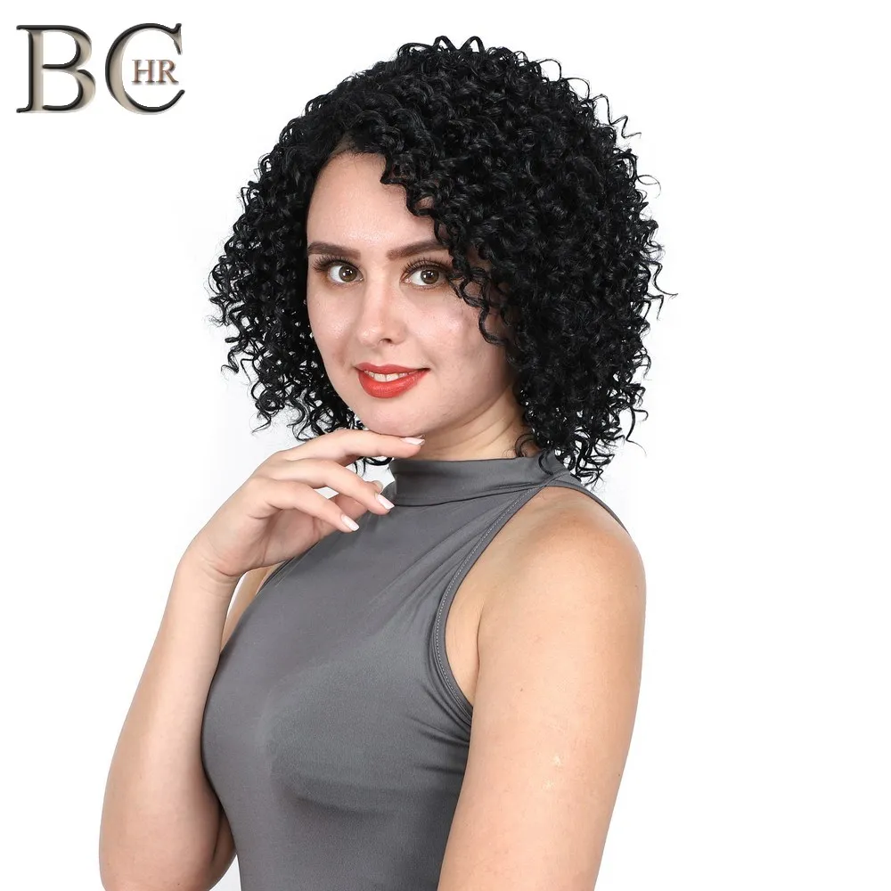 BCHR короткий кудрявый афро 13*4 парик фронта шнурка коричневый черный 2 цвета синтетические парики для женщин