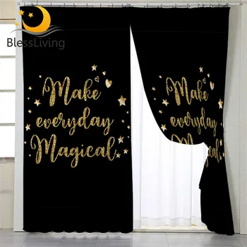 BlessLiving Golden Letters Curtain for Living Room Glitter Bedroom Curtain Blackout Luxury Window Treatment Drapes 1-Piece 1