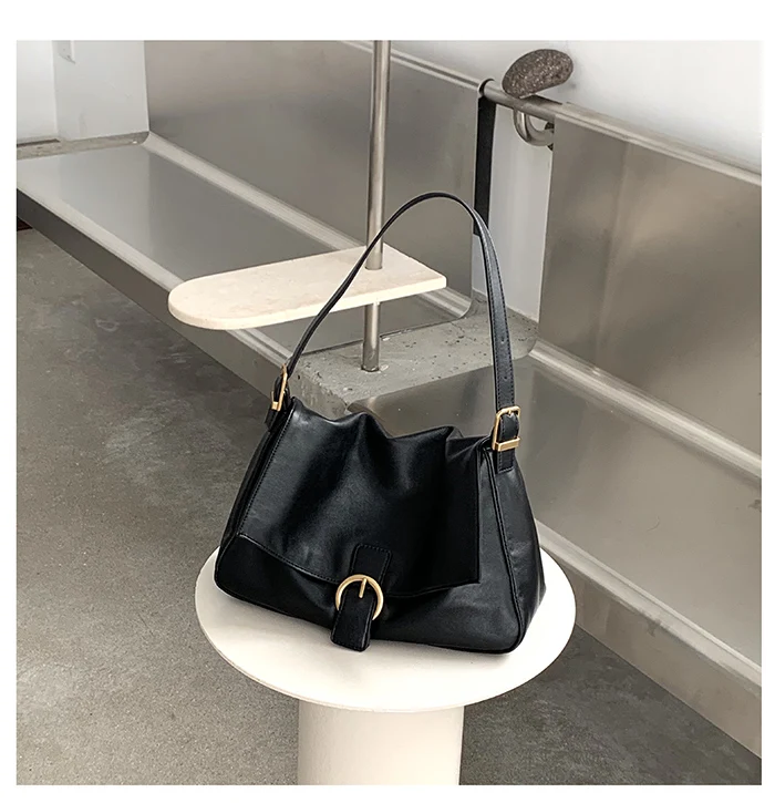 

Vintage Leather Shoulder Bags For Women 2020 Soft PU Handbag Fashion Organizer Totes Sac Femme Armpit Hand Bag Lady Solid Bags