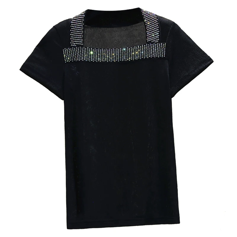 

Heavy Industry Cool Hot Drilling T-shirt Girls Square Collar Black/ White Loose Short-Sleeve T-shirts 2020 New Summer Tee Womens