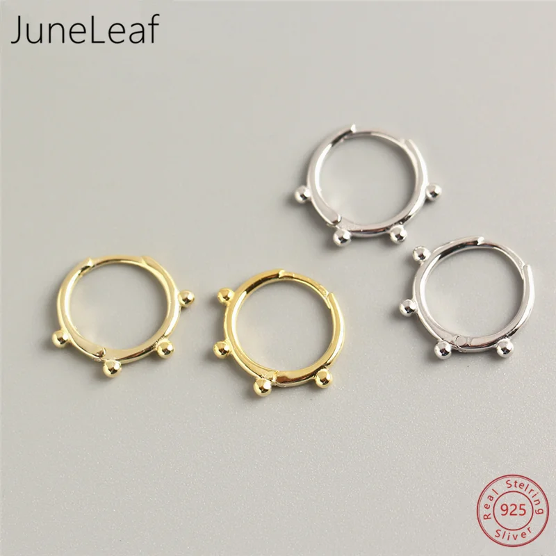 

JuneLeaf Genuine 100% 925 Sterling Silver Glossy Bead Ear Buckle Stud Earrings For Women Teen Jewelry Birthday Gift Korea