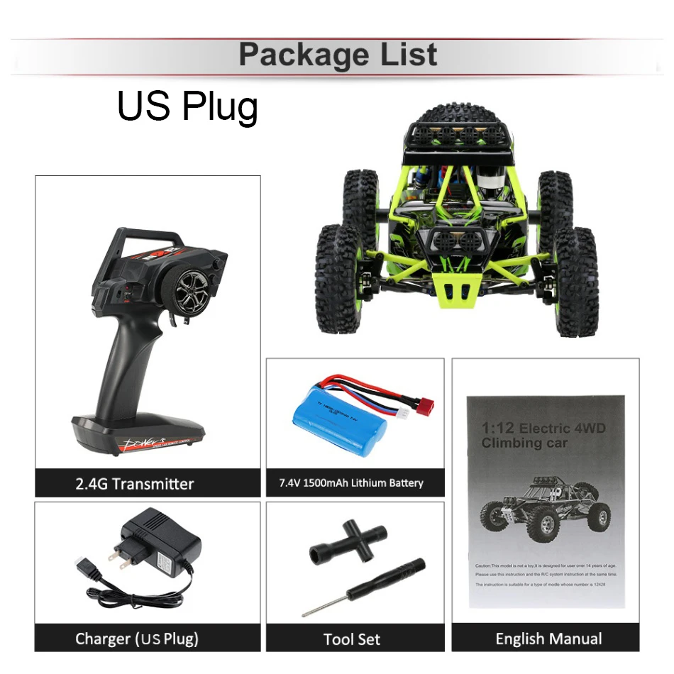 US Plug Wltoys 12428 1/12 RC Автомобиль 2,4G 4WD электрический матовый гоночный гусеничный RTR 50 км/ч высокая скорость RC внедорожный автомобиль дистанционного управления автомобиль игрушки - Цвет: US Plug