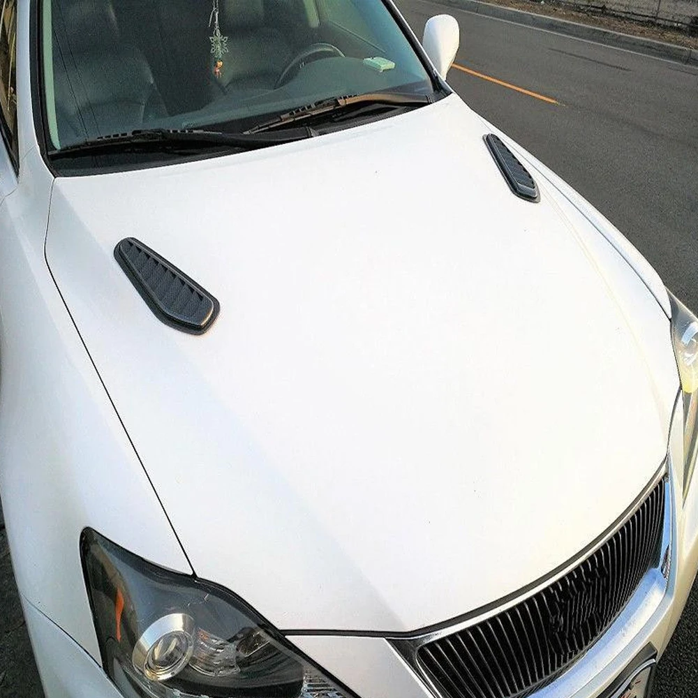 

Universal Car Carbon Fiber Look ABS Styling Sticker Decorative 2pcs Air Flow Intake Bonnet Vent Cover Hood Air Flow Fender