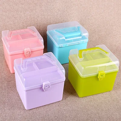 

small Double layer portable Toolbox stationery painting Art storage box plastic medicine chest box Desktop Sundry Practical Case