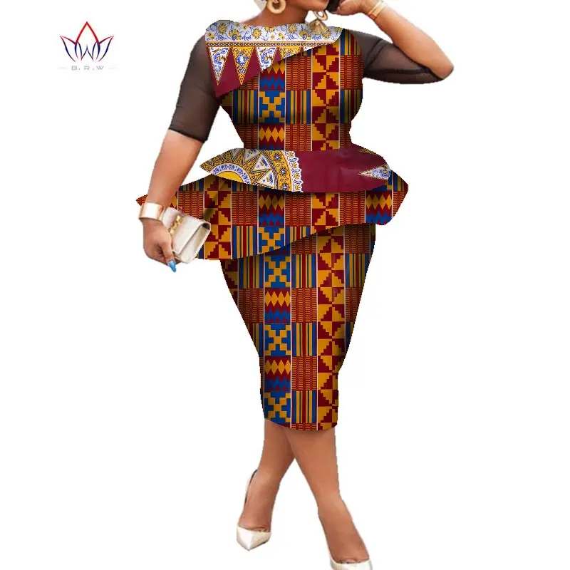 Women 2020 Fashion Clothes Half Sleeve African Printed Wax 2 Piece Set Women Crop Top And Skirt Set Dashiki Outfits 3xl WY7369