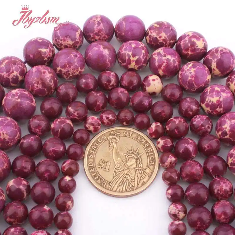 

Round Smooth Purple Sea Sediment Imperial Jaspers Stone Loose Beads for DIY Accessorie Necklace Bracelet Jewelry Making 15"