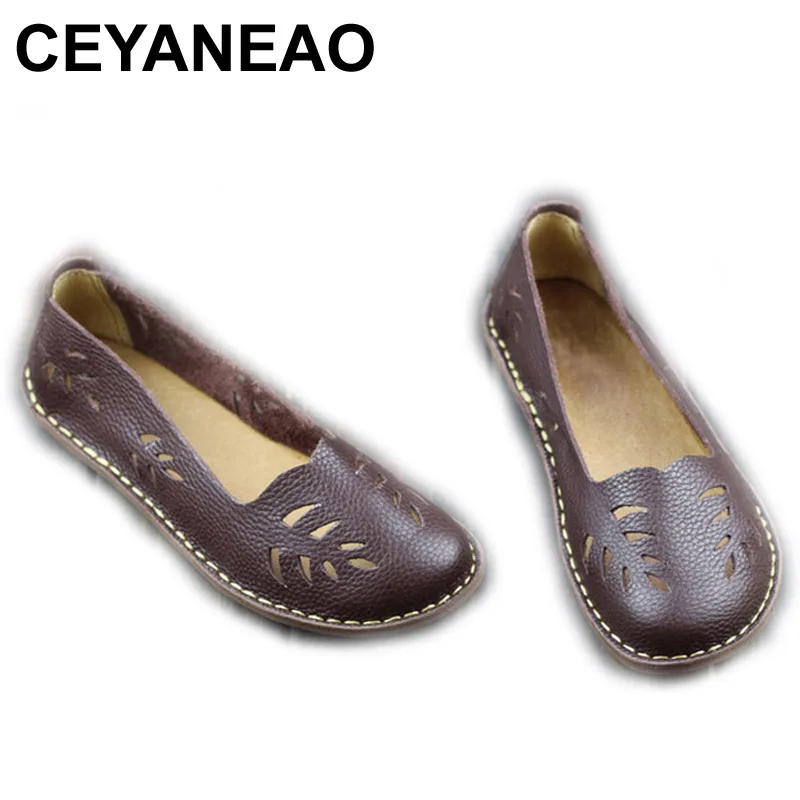 

Туфли CEYANEAO женские из натуральной кожи, без застежки, плоская подошва, дышащие, с круглым вырезом, летняя обувь, 706