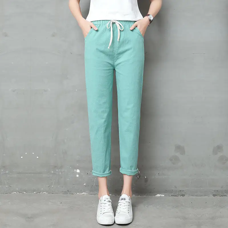 

Large Size Casual Pants Women Clothes Harajuku Cotton And Linen Sweatpants Female Black Trousers Women Harem Pants Solid Q2576