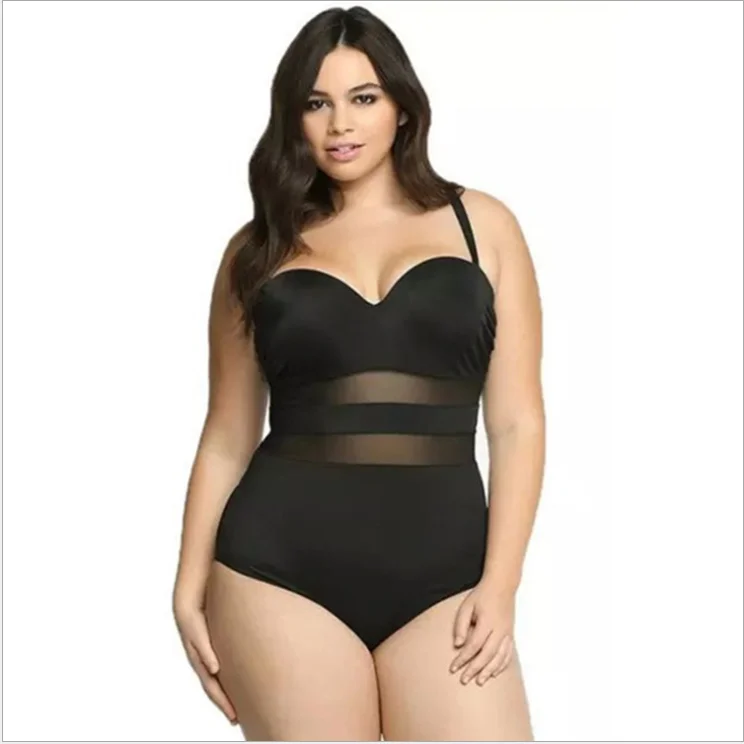 

Sexy Fat Swimsuit Black One Shoulder One Piece Swimsuit Stitching Mesh Ruffle Women Bathing Plus Size Swimwear Hot Pink XXXL 4XL