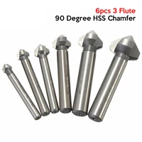 round shank 6pcs 3 flute 90 degree hss chamfer chamfering cutter end mill tool countersink drill bit set 6 3 20 5mm