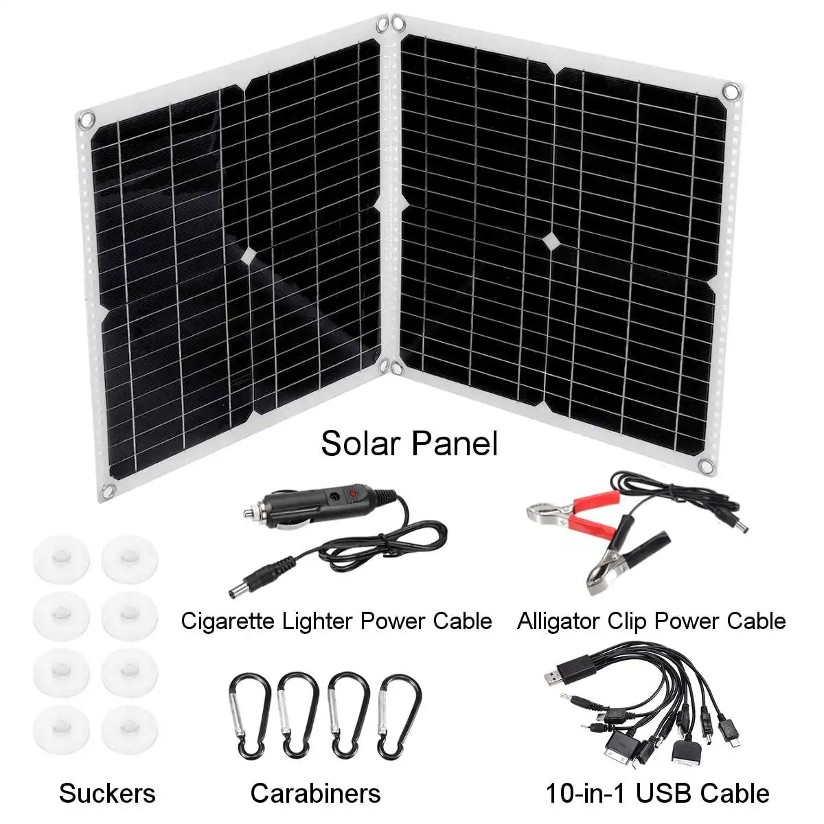 spesifikasi 60W 12V 18V Panel Tenaga Surya/Solar Panel Dengan Battery 2.8A Mobil Solar Charger Controller Sel Surya Untuk Outdoor Camping Hiking 4XUSB IP67