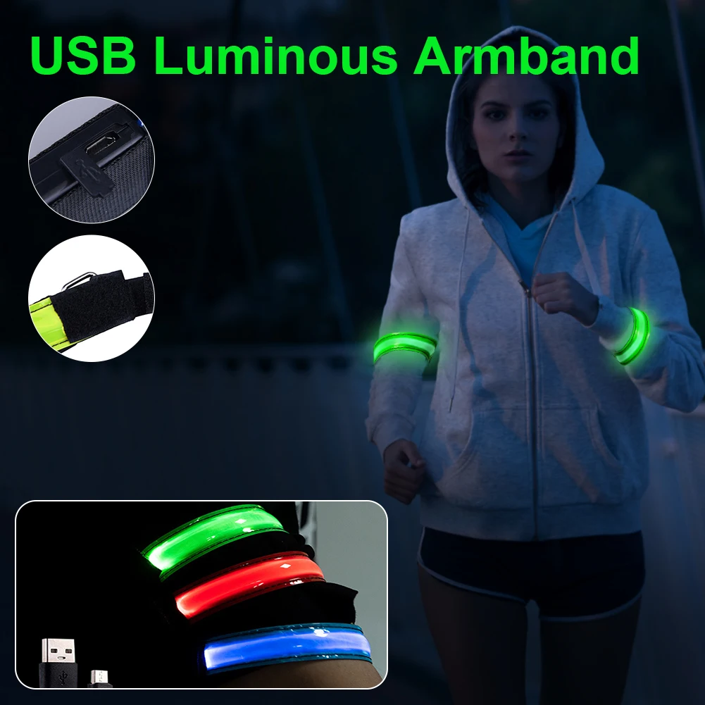 

Night Running LED Armband USB Rechargeable Outdoor Sports Safety Belt Bracelet Reflective Warning Belt Adjustable for Men Women